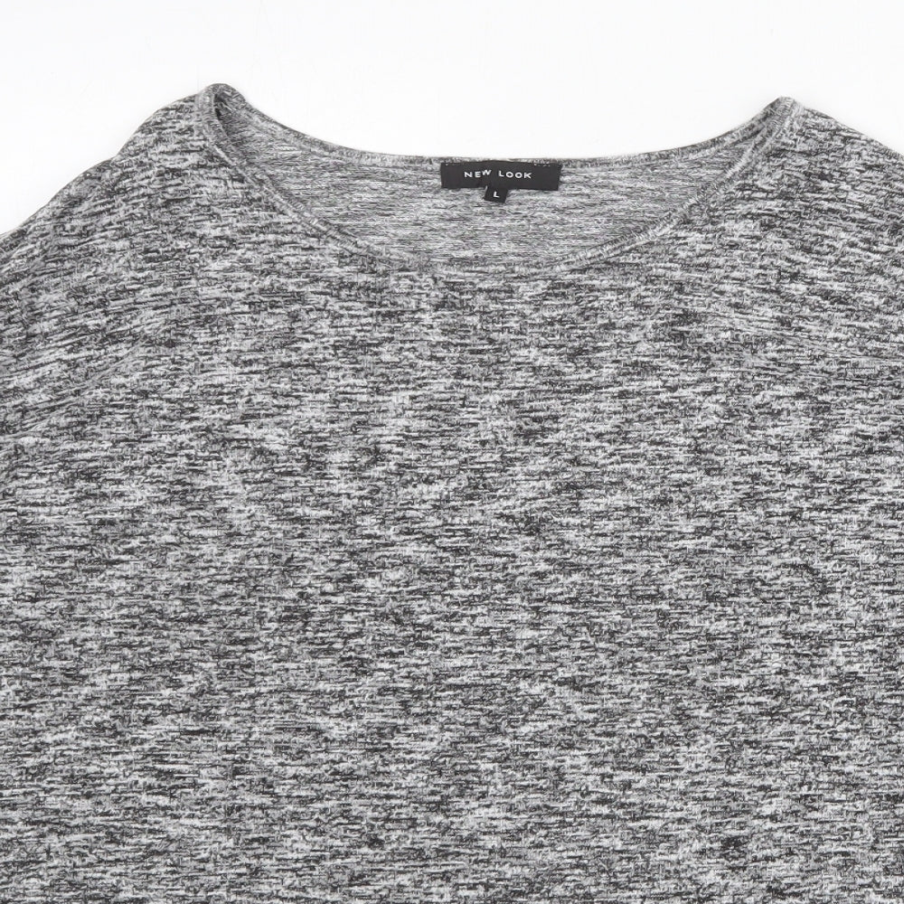 New Look Womens Grey Round Neck Geometric Viscose Pullover Jumper Size L