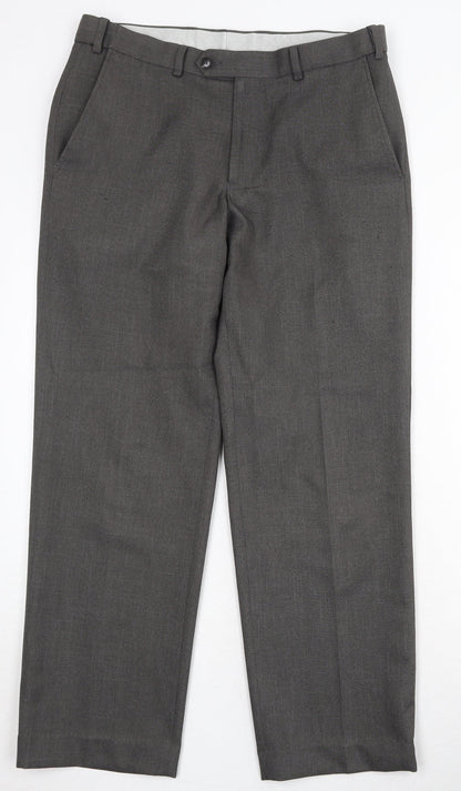 Marks and Spencer Mens Grey Polyester Dress Pants Trousers Size 32 in Regular Zip
