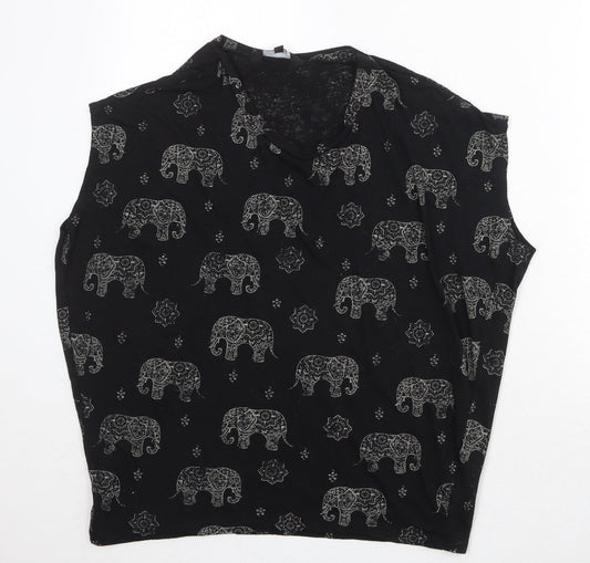 New Look Womens Black Geometric Polyester Basic Blouse Size 8 Round Neck - Mandala Elephant Print
