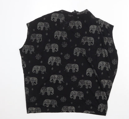 New Look Womens Black Geometric Polyester Basic Blouse Size 8 Round Neck - Mandala Elephant Print