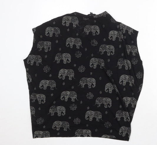 New Look Womens Black Geometric Polyester Basic Blouse Size 8 Round Neck - Mandala Elephant Print