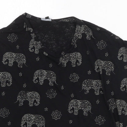 New Look Womens Black Geometric Polyester Basic Blouse Size 8 Round Neck - Mandala Elephant Print