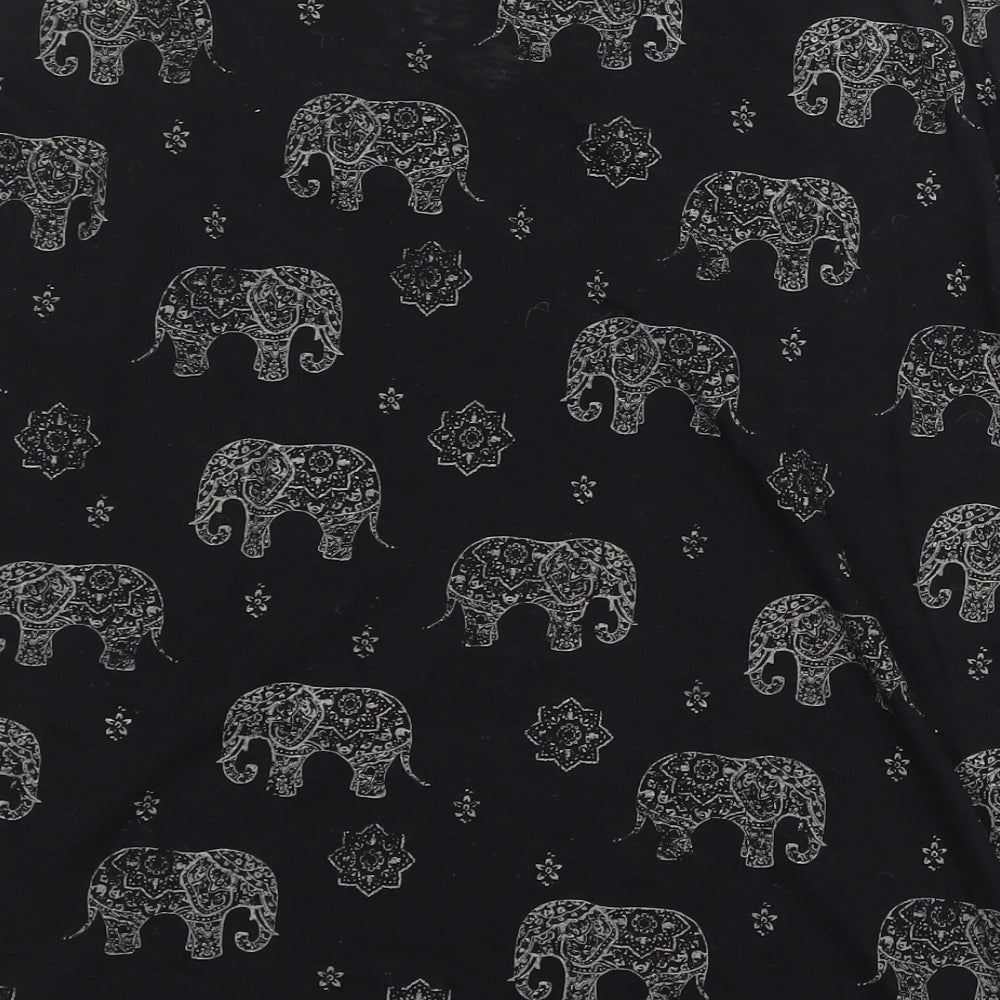 New Look Womens Black Geometric Polyester Basic Blouse Size 8 Round Neck - Mandala Elephant Print