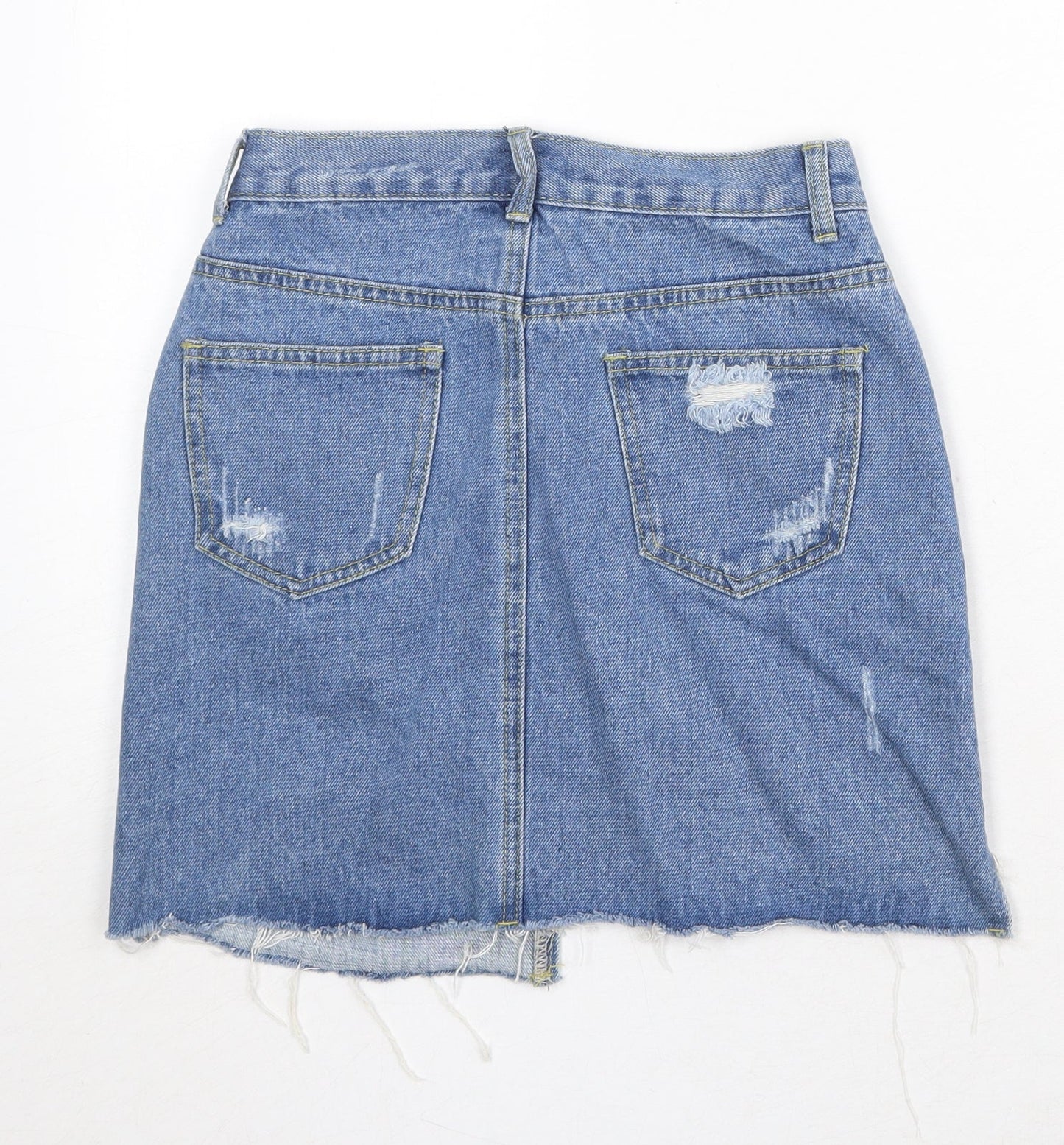 Boohoo Womens Blue Cotton A-Line Skirt Size 6 Zip