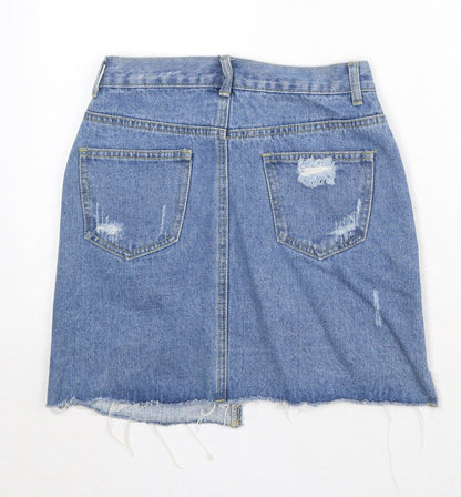 Boohoo Womens Blue Cotton A-Line Skirt Size 6 Zip