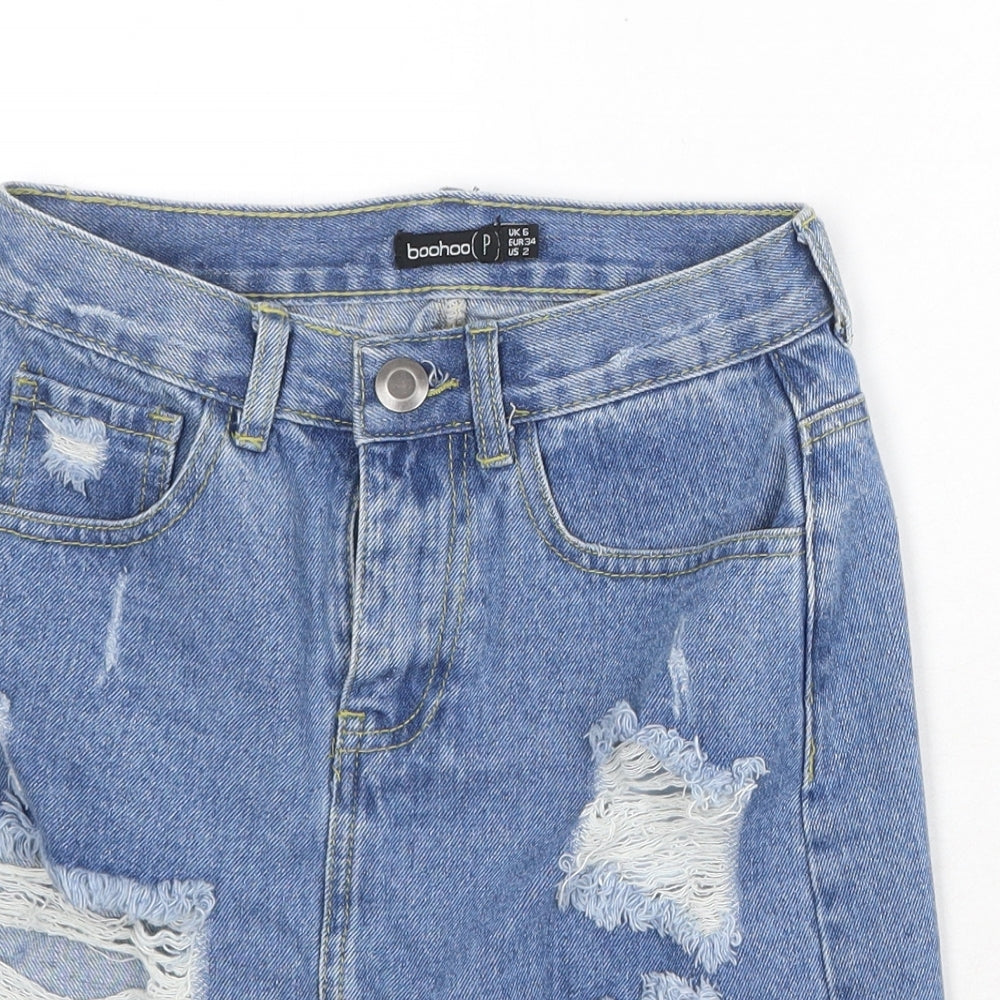 Boohoo Womens Blue Cotton A-Line Skirt Size 6 Zip