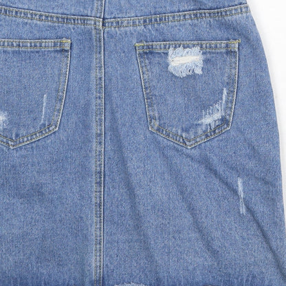 Boohoo Womens Blue Cotton A-Line Skirt Size 6 Zip