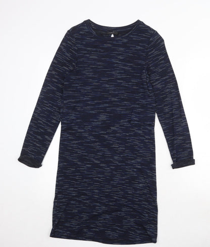 Topshop Womens Blue Geometric Viscose A-Line Size 6 Round Neck Pullover