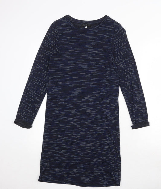 Topshop Womens Blue Geometric Viscose A-Line Size 6 Round Neck Pullover
