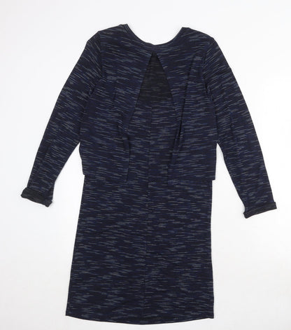 Topshop Womens Blue Geometric Viscose A-Line Size 6 Round Neck Pullover