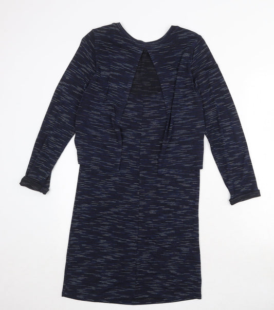 Topshop Womens Blue Geometric Viscose A-Line Size 6 Round Neck Pullover