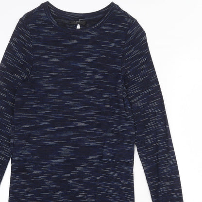 Topshop Womens Blue Geometric Viscose A-Line Size 6 Round Neck Pullover