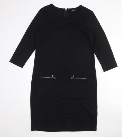 Fransa Womens Black Polyester A-Line Size S Round Neck Zip