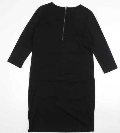 Fransa Womens Black Polyester A-Line Size S Round Neck Zip