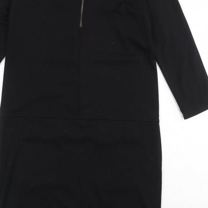 Fransa Womens Black Polyester A-Line Size S Round Neck Zip