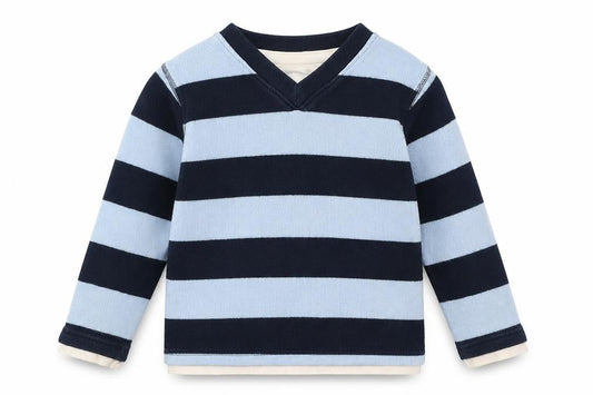 Scruff Boys Blue V-Neck Striped 100% Cotton Pullover Jumper Size 5 Years Pullover