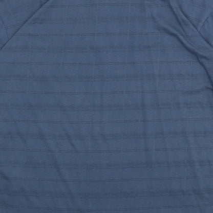Mainstream Mens Blue Striped Polyester Polo Size M Collared Button