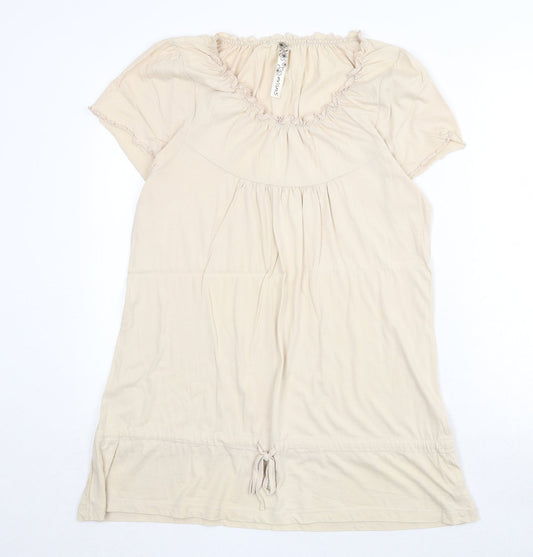 Evans Womens Beige 100% Cotton Basic Blouse Size 14 Round Neck