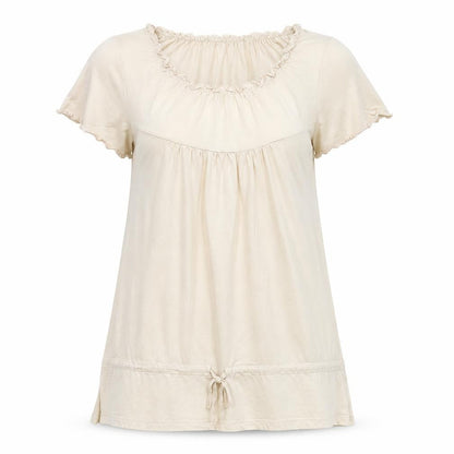Evans Womens Beige 100% Cotton Basic Blouse Size 14 Round Neck
