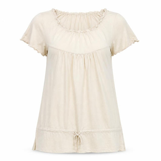 Evans Womens Beige 100% Cotton Basic Blouse Size 14 Round Neck