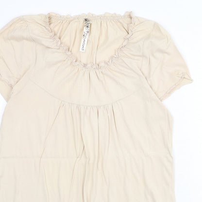 Evans Womens Beige 100% Cotton Basic Blouse Size 14 Round Neck