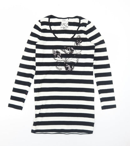 NEXT Womens Black Striped Cotton Jumper Dress Size 10 Round Neck Pullover - Butterfly