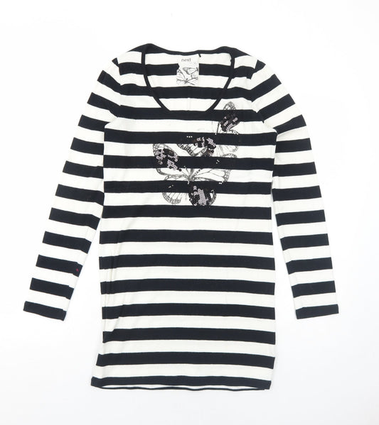 NEXT Womens Black Striped Cotton Jumper Dress Size 10 Round Neck Pullover - Butterfly