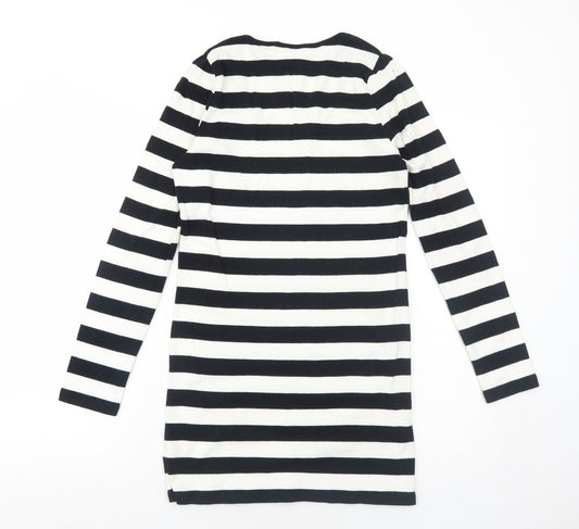 NEXT Womens Black Striped Cotton Jumper Dress Size 10 Round Neck Pullover - Butterfly