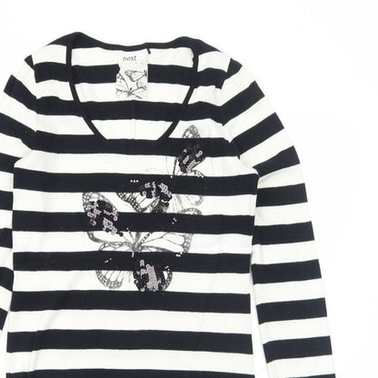 NEXT Womens Black Striped Cotton Jumper Dress Size 10 Round Neck Pullover - Butterfly