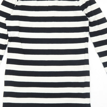 NEXT Womens Black Striped Cotton Jumper Dress Size 10 Round Neck Pullover - Butterfly