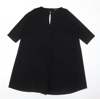 Boohoo Womens Black Polyester Trapeze & Swing Size 8 Round Neck Button