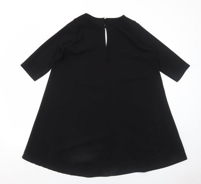 Boohoo Womens Black Polyester Trapeze & Swing Size 8 Round Neck Button