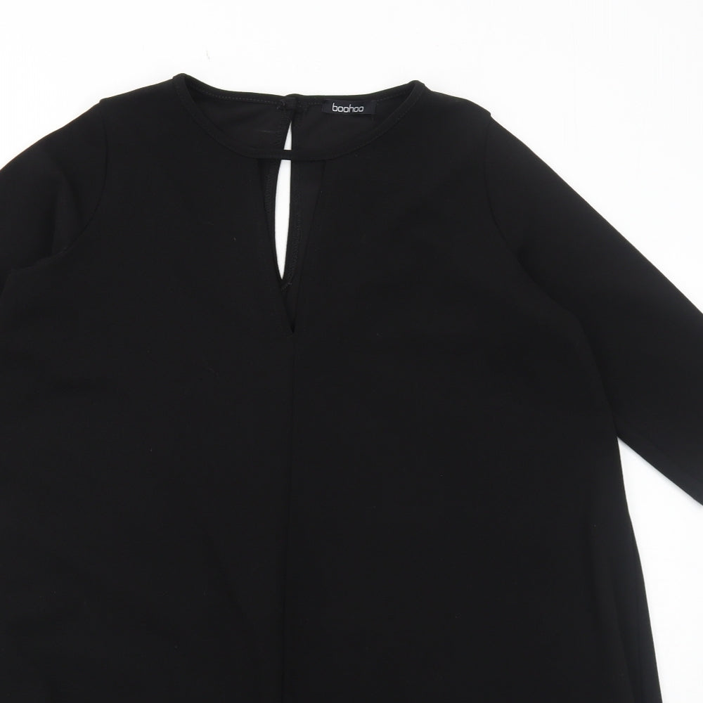 Boohoo Womens Black Polyester Trapeze & Swing Size 8 Round Neck Button