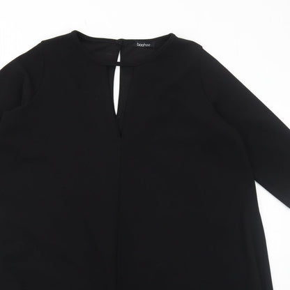 Boohoo Womens Black Polyester Trapeze & Swing Size 8 Round Neck Button
