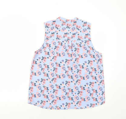 Originals Womens Blue Floral Polyester Basic Button-Up Size 12 V-Neck