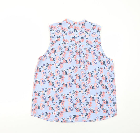 Originals Womens Blue Floral Polyester Basic Button-Up Size 12 V-Neck