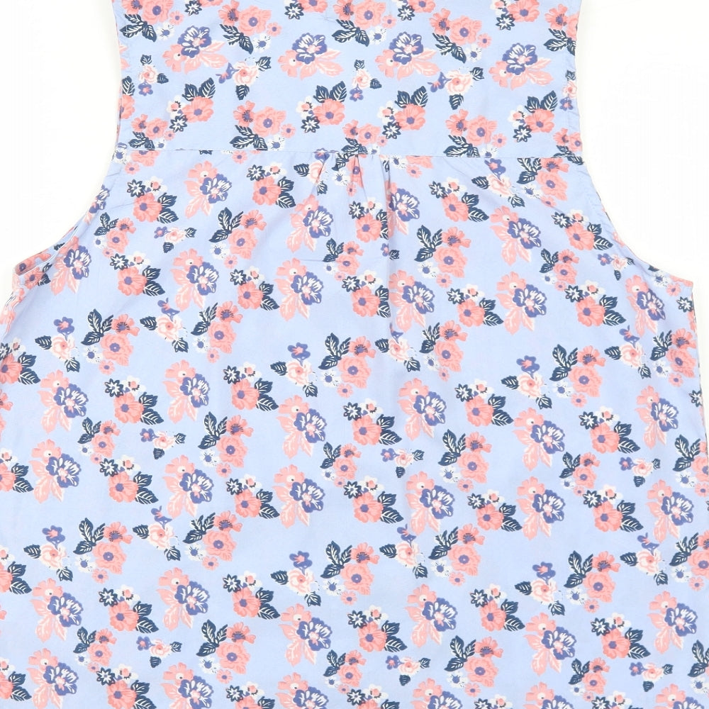 Originals Womens Blue Floral Polyester Basic Button-Up Size 12 V-Neck