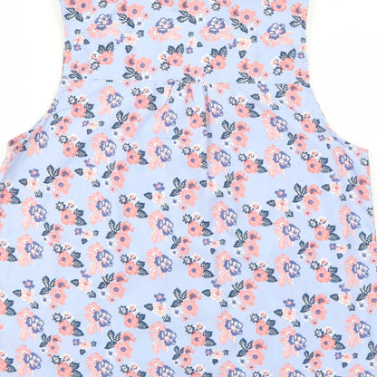 Originals Womens Blue Floral Polyester Basic Button-Up Size 12 V-Neck