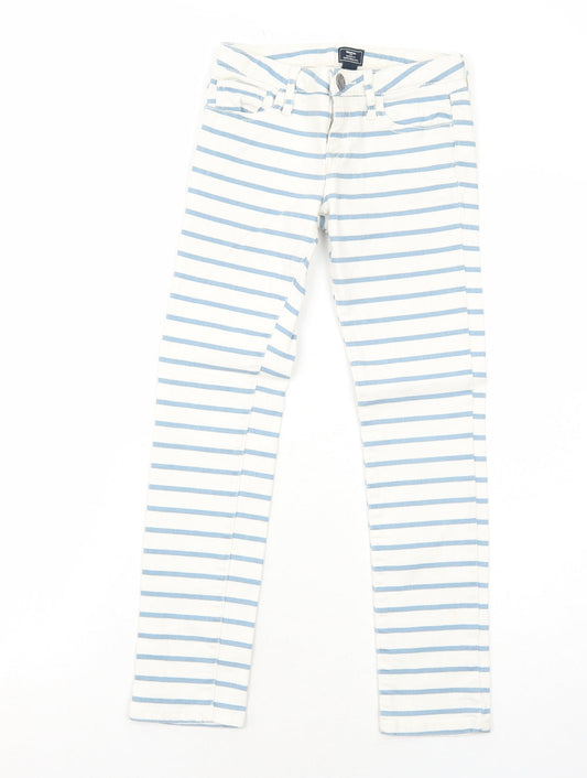 Gap Girls White Striped Cotton Skinny Jeans Size 8-9 Years Regular Zip