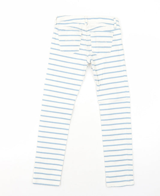 Gap Girls White Striped Cotton Skinny Jeans Size 8-9 Years Regular Zip