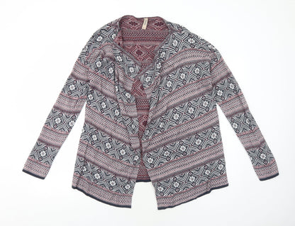 Multiblu Womens Red V-Neck Geometric Viscose Cardigan Jumper Size L