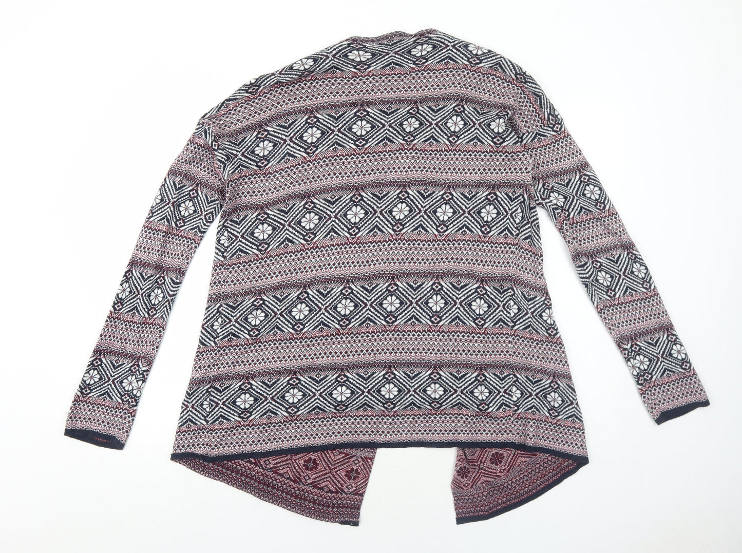 Multiblu Womens Red V-Neck Geometric Viscose Cardigan Jumper Size L