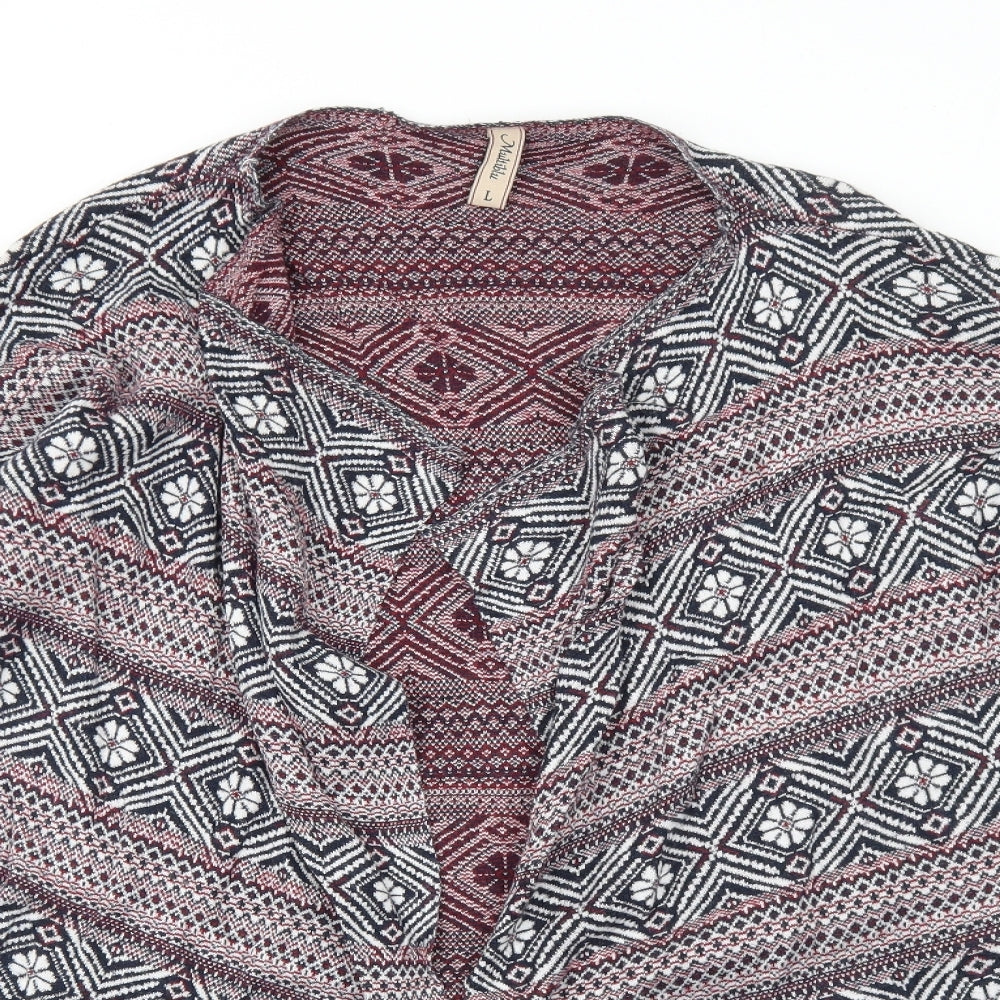 Multiblu Womens Red V-Neck Geometric Viscose Cardigan Jumper Size L