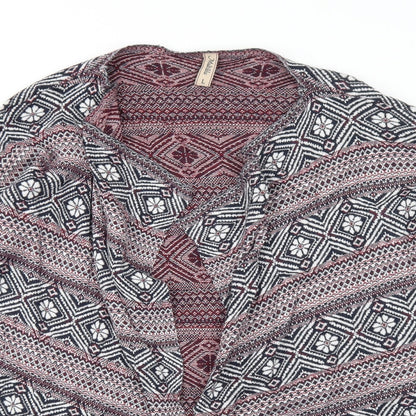 Multiblu Womens Red V-Neck Geometric Viscose Cardigan Jumper Size L