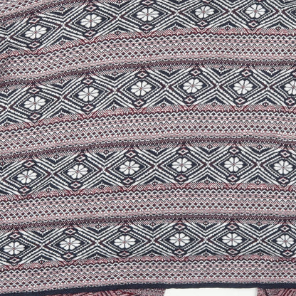 Multiblu Womens Red V-Neck Geometric Viscose Cardigan Jumper Size L