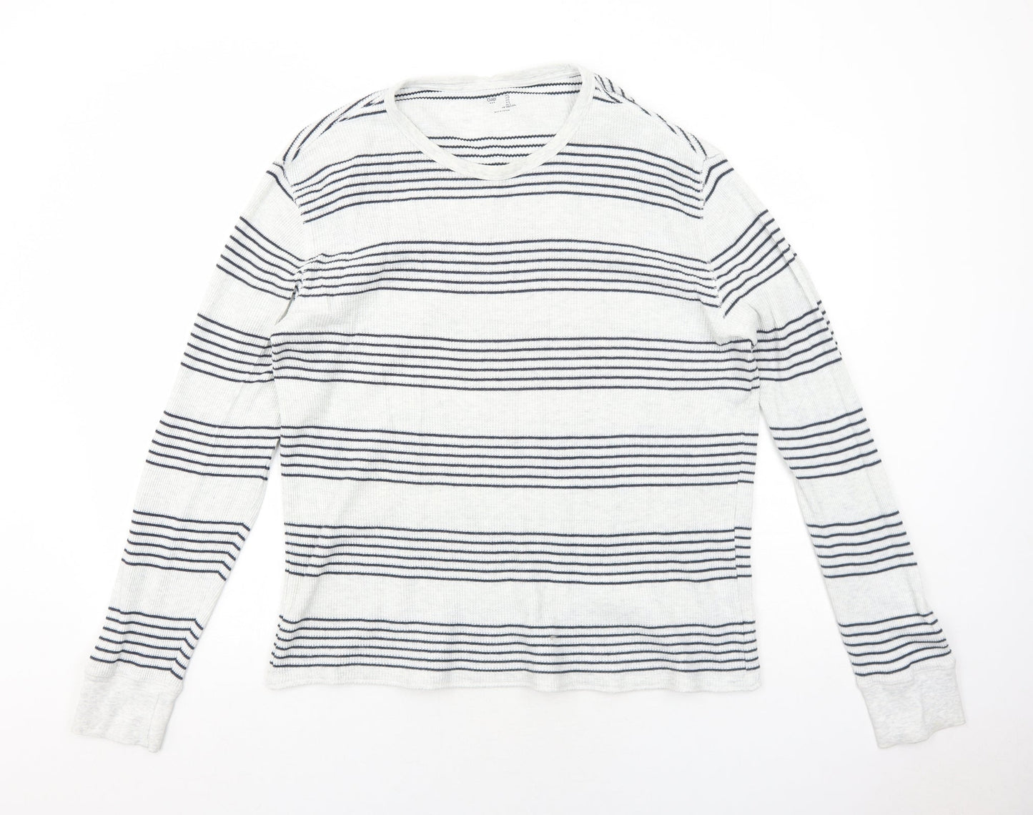 Gap Womens Grey Round Neck Striped Cotton Pullover Jumper Size L