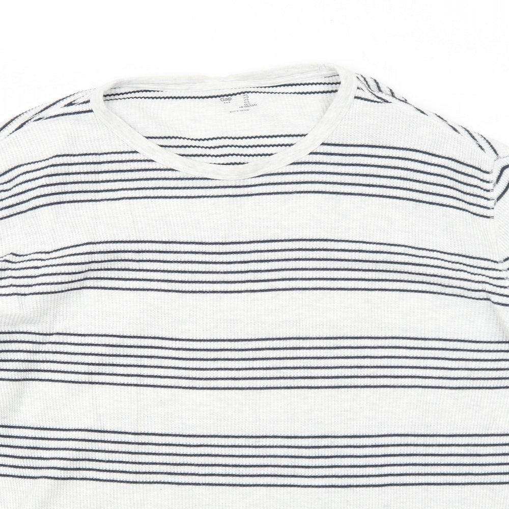 Gap Womens Grey Round Neck Striped Cotton Pullover Jumper Size L