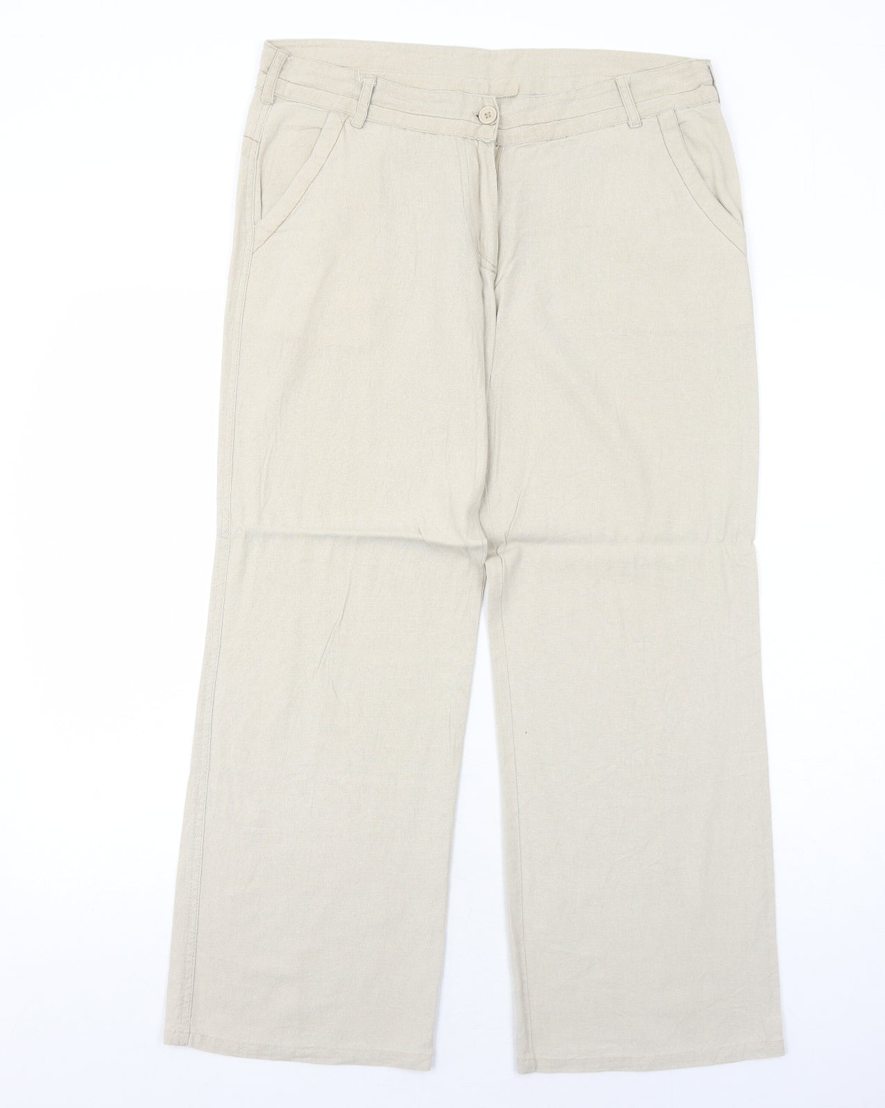 Enza Womens Beige Linen Trousers Size XL Regular Zip
