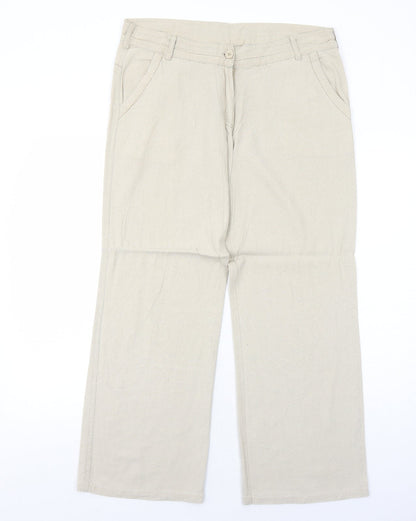 Enza Womens Beige Linen Trousers Size XL Regular Zip