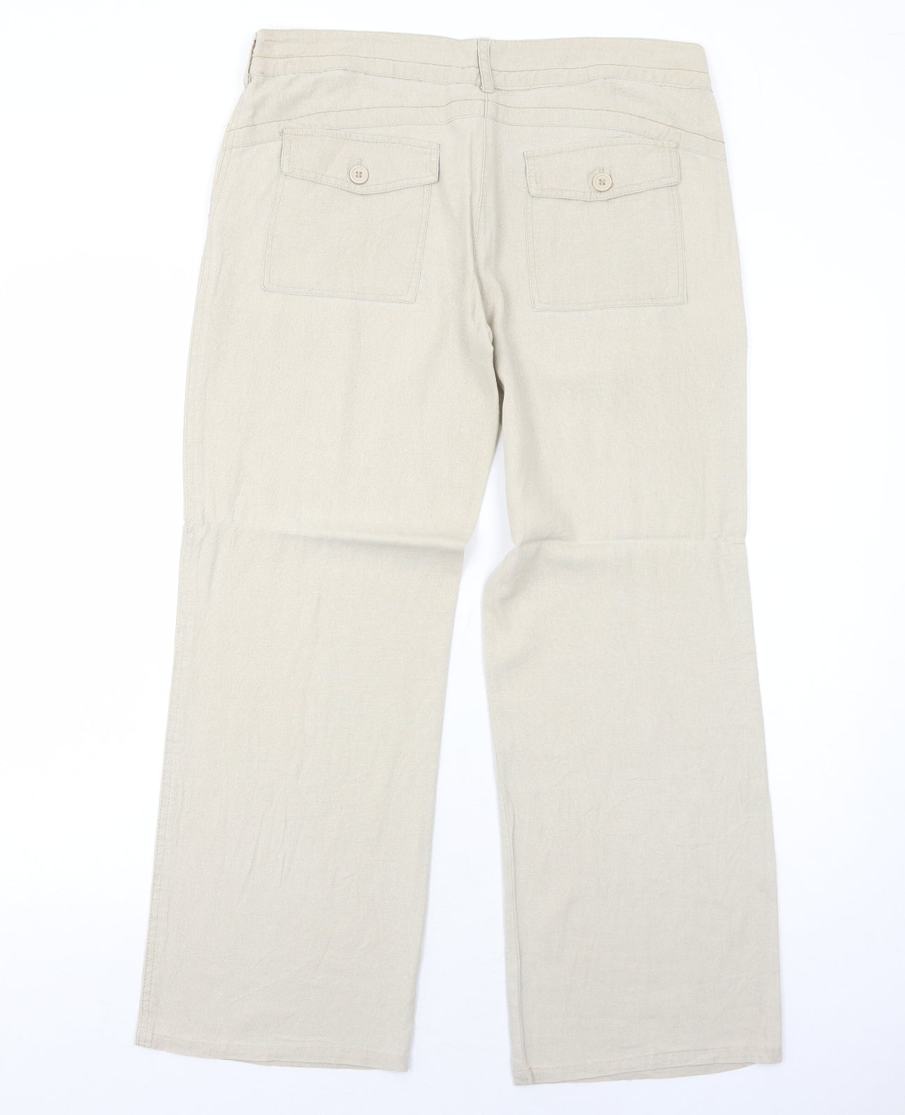 Enza Womens Beige Linen Trousers Size XL Regular Zip